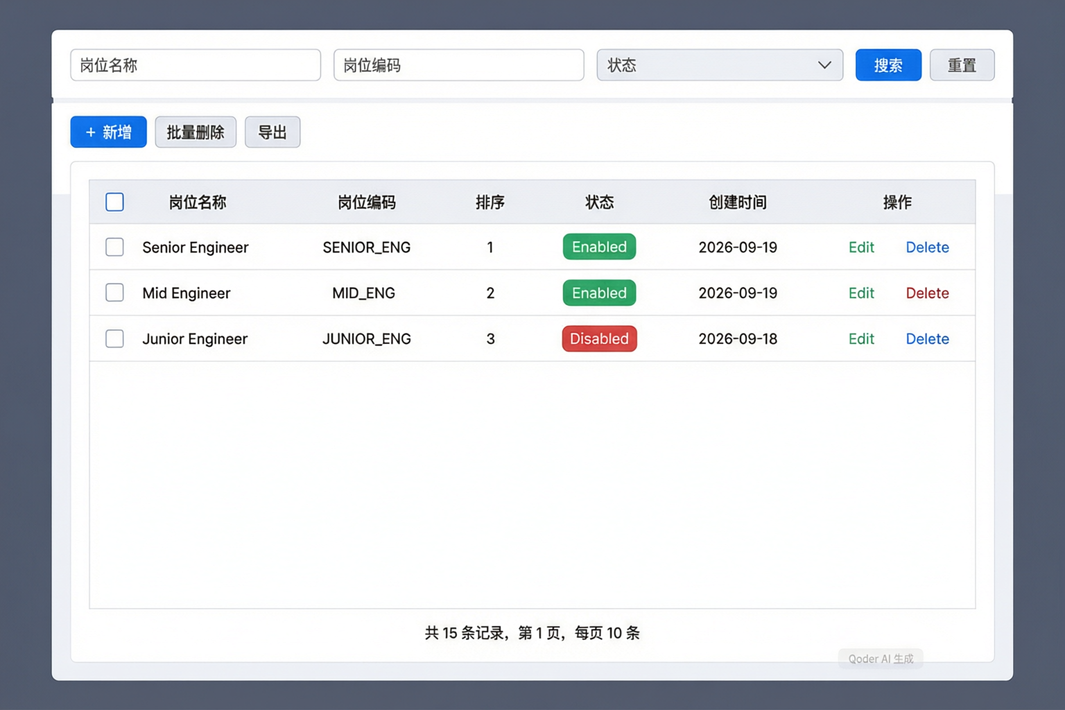 岗位分页列表页面线框图