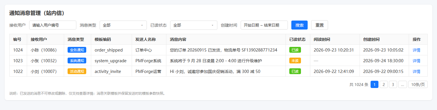 通知消息管理页面