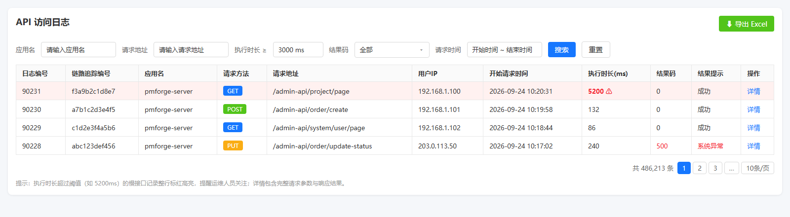 API访问日志列表页原型
