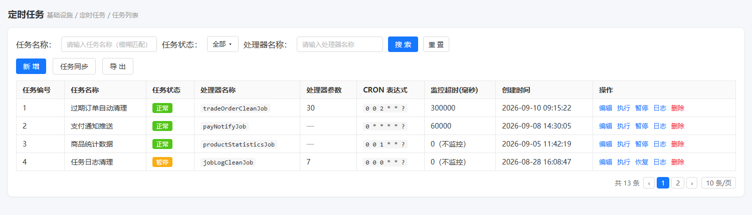 定时任务列表
