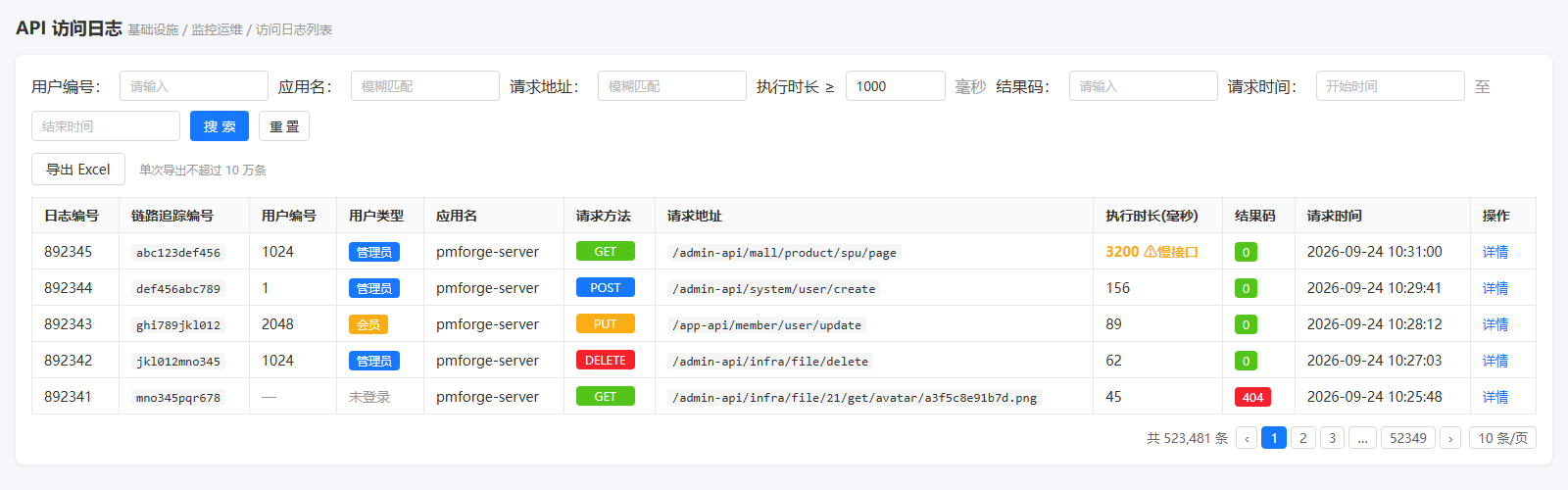 API访问日志列表