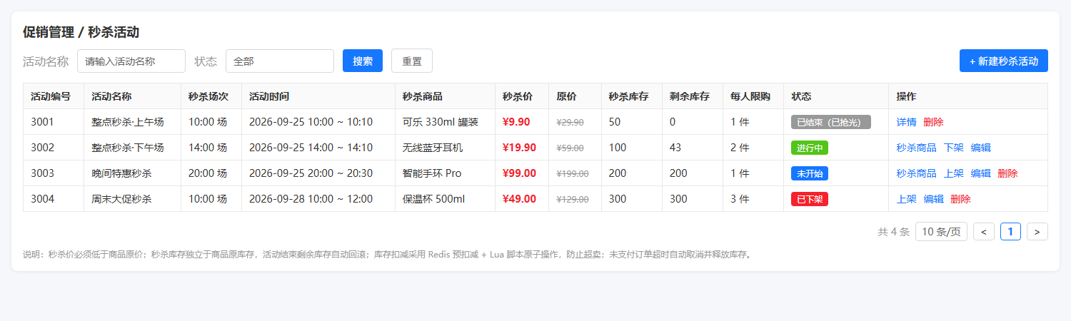 秒杀活动管理