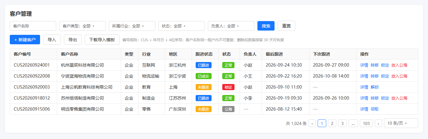 客户管理列表