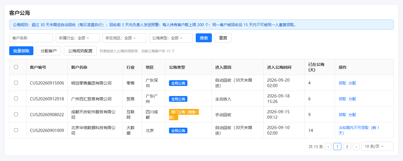 公海池管理