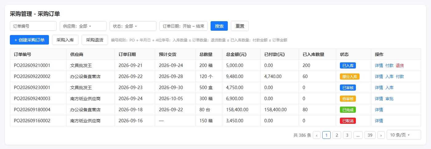 采购管理列表